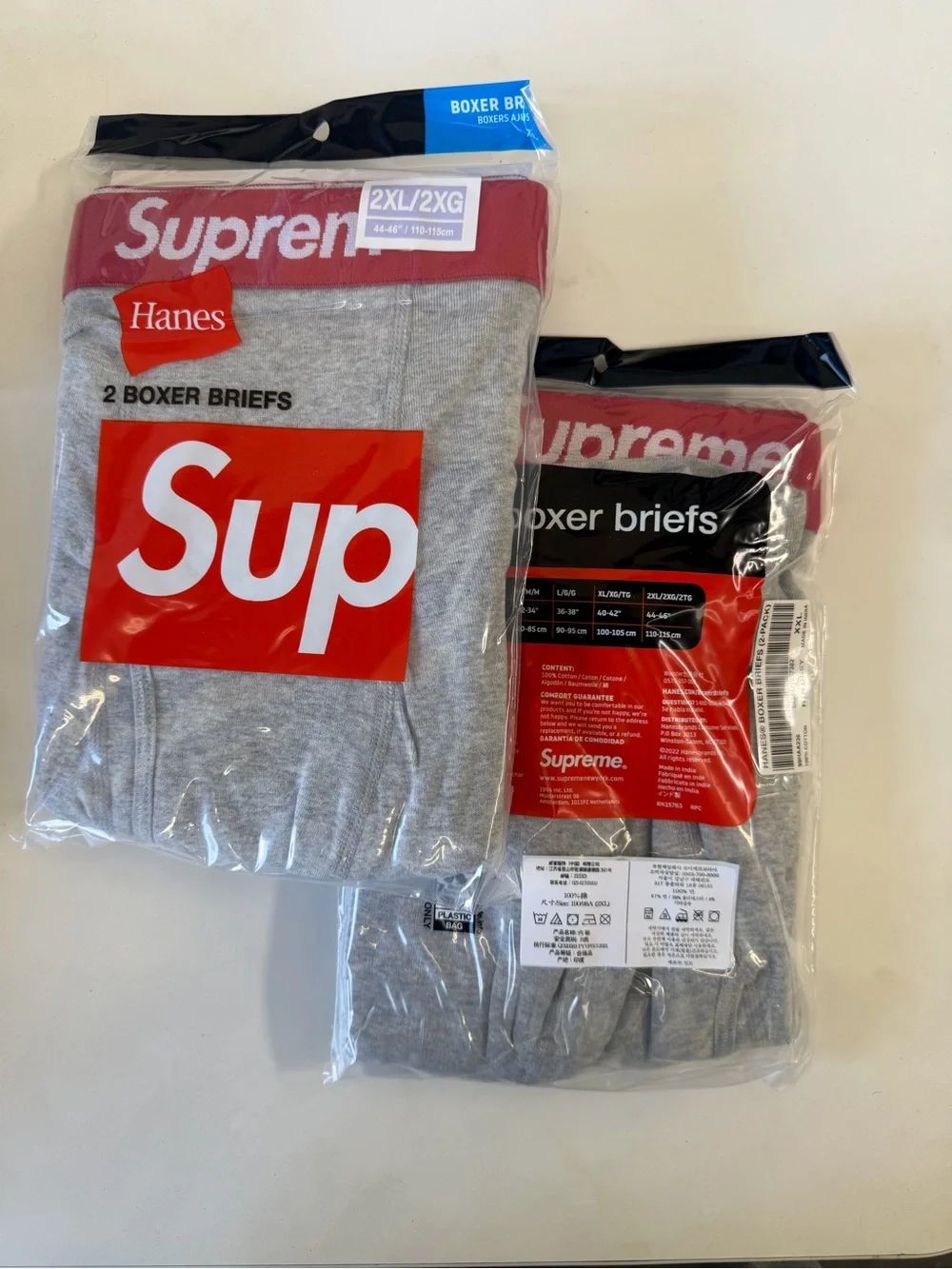 Hanes Gray Boxer Briefs with Red Waistband - 2 Pack